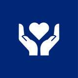 Icon representing our people showing hands holding a heart