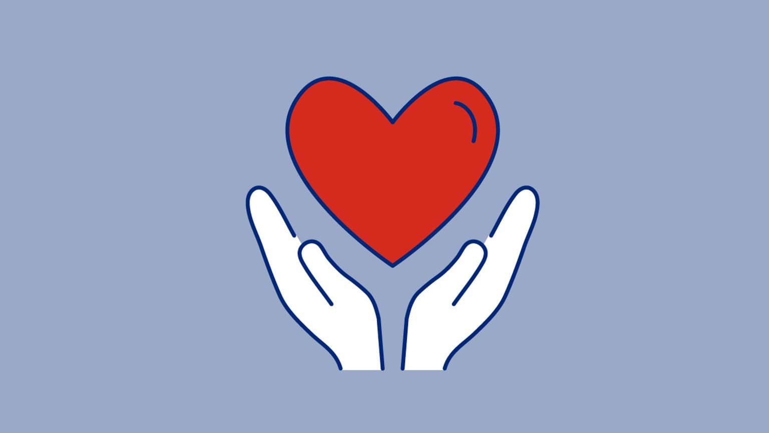 Cartoon of hands supporting a floating loveheart